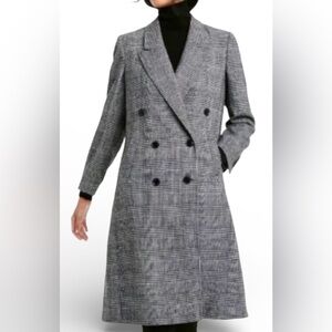 Nili Lotan Black and Gray Plaid Trench Coat